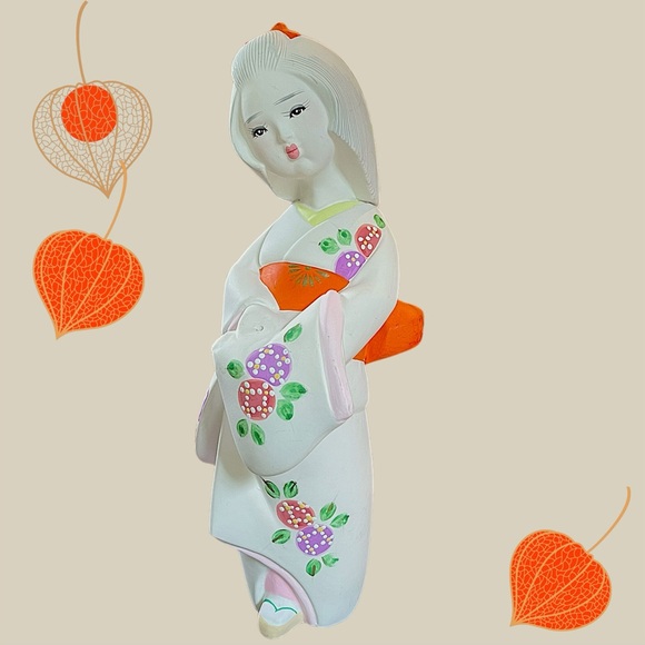 Vintage Japanese Hakata Ningyo Doll Unglazed Hand Painted 11"h Clay Figurine - Picture 8 of 15